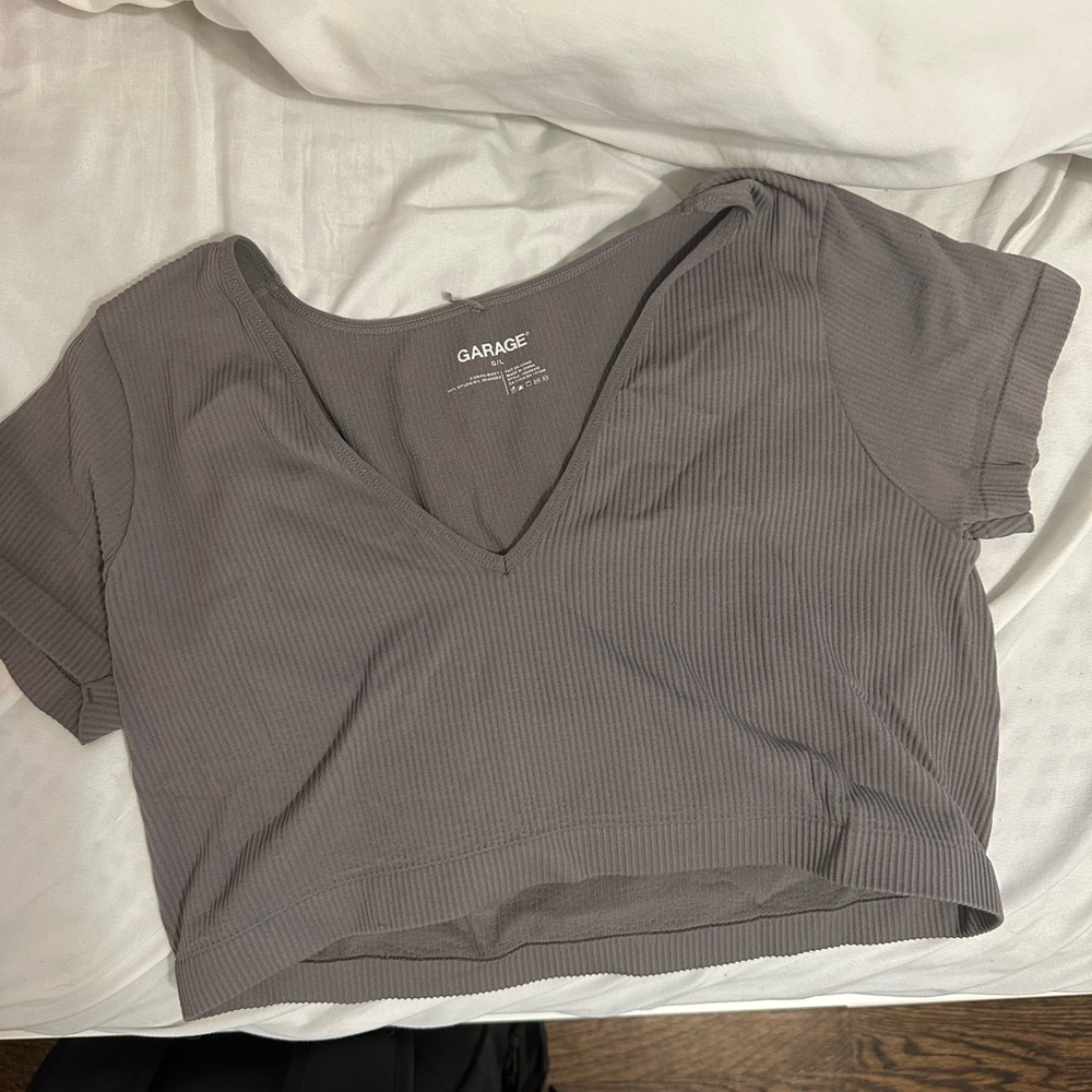 Garage Charcoal Ribbed V-Neck Tee